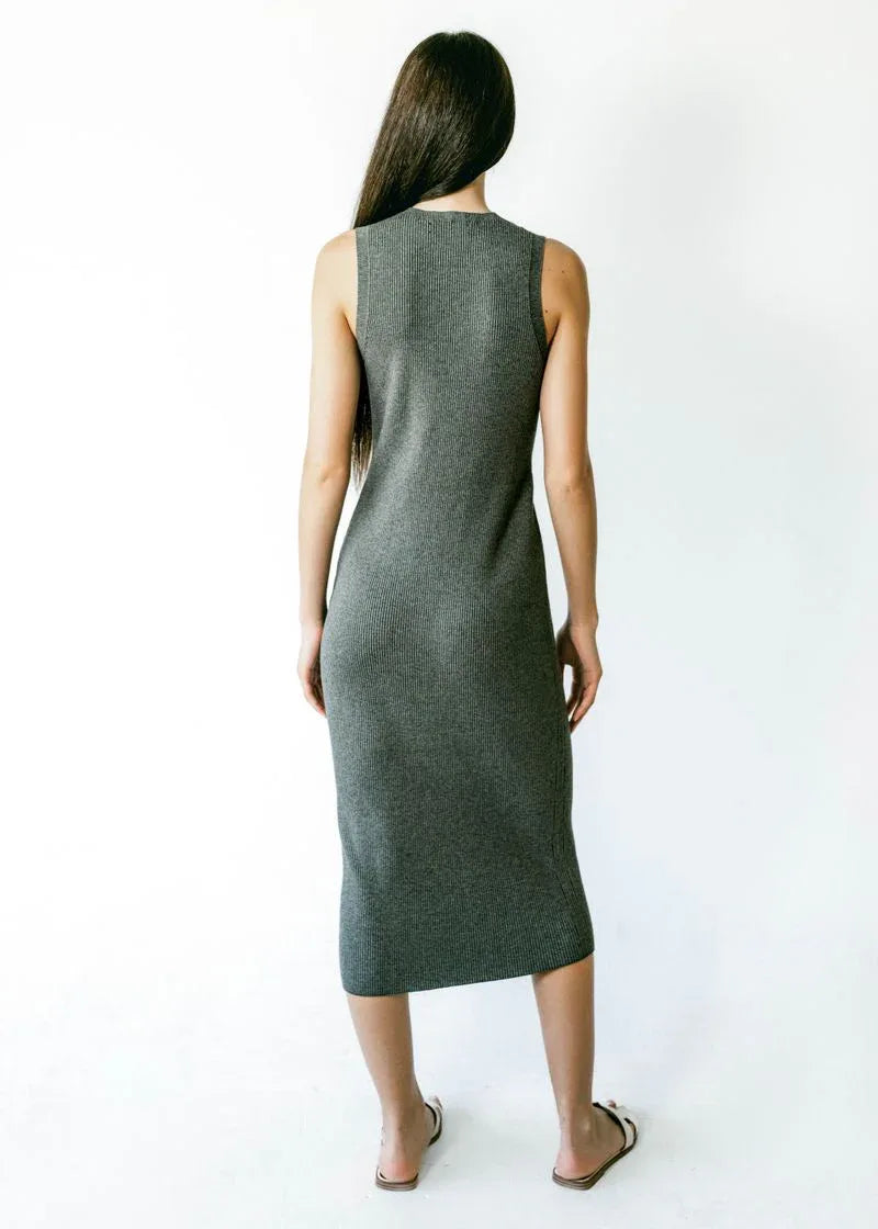 CELINE | Sleeveless Crew-Neck Rib Long Dress