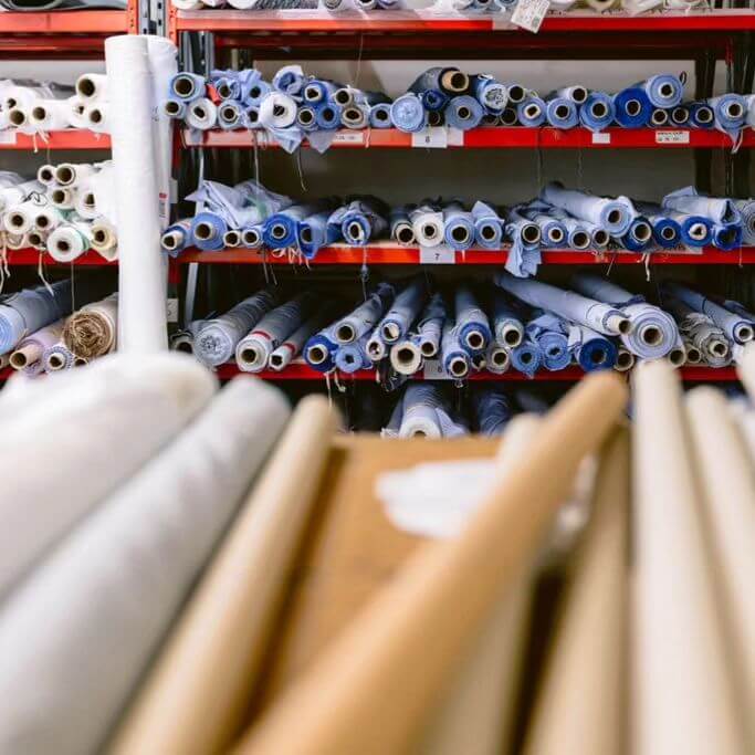Rolls of shirting cloth in different colours