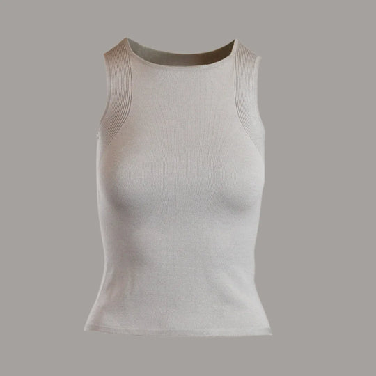 AGNES Ecoviscose slim tank top in cream color, sustainable knitwear, made-to-order by Maison Alltrueist, luxe comfort.
