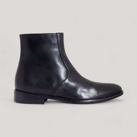 CHARLI Black Vegan Nappa Ankle Boot by AERA, handcrafted in Italy, sustainable vegan shoes inspired by Stella McCartney.