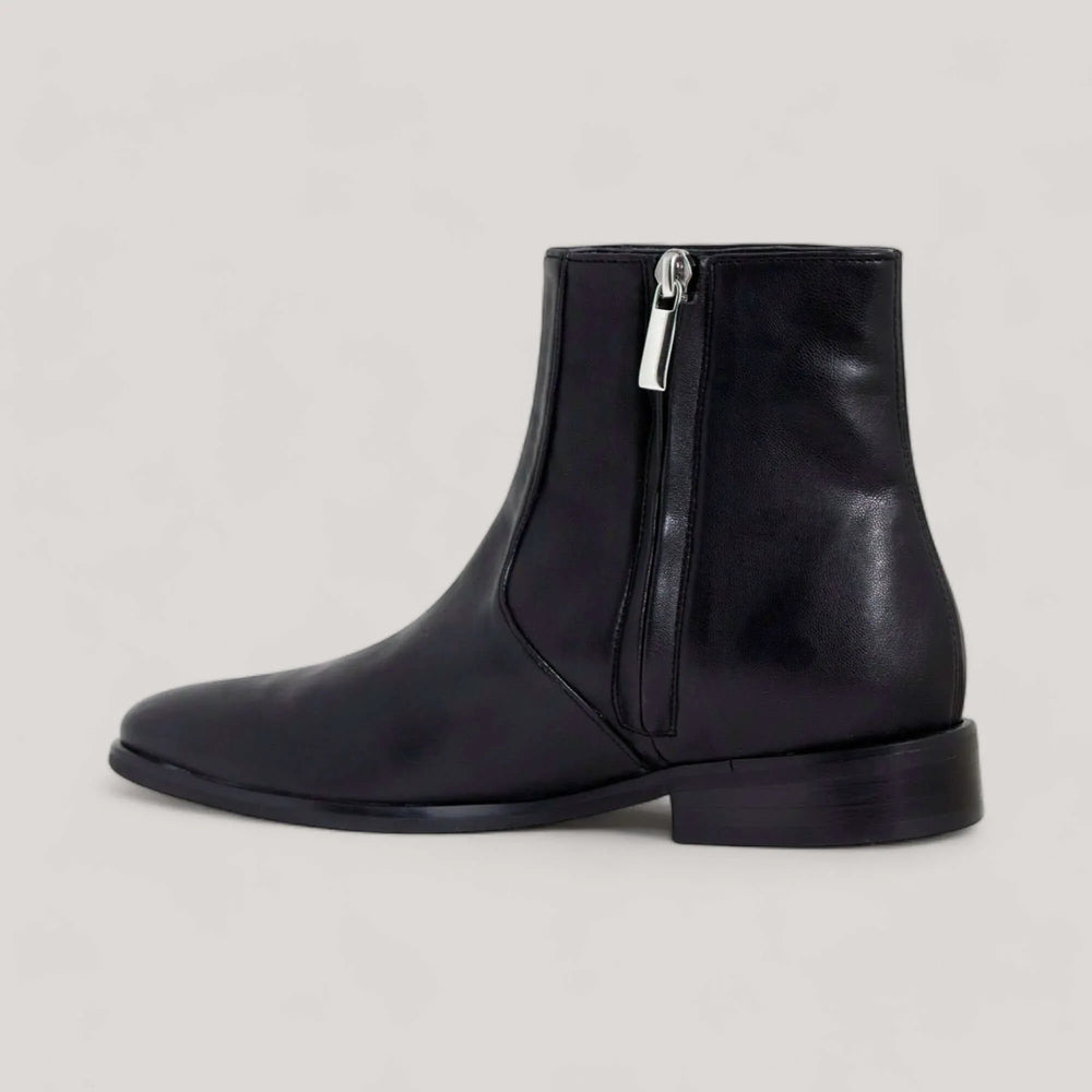 CHARLI Black Vegan Nappa Ankle Boot by AERA - Sustainable and stylish vegan shoes handcrafted in Italy, inspired by Stella McCartney