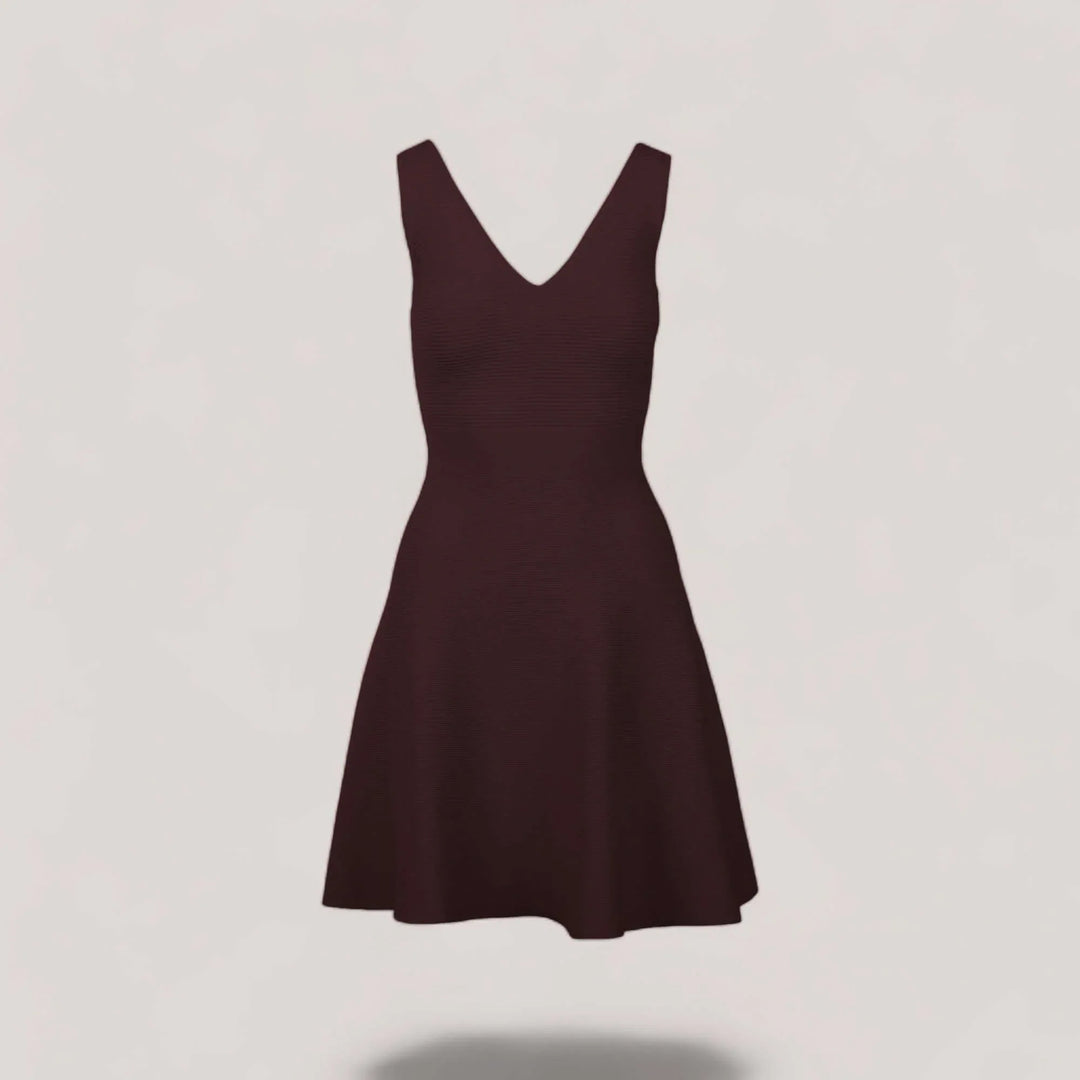ALISA | Sleeveless V-Neck Flared Knit Dress | COLOR: BORDEAUX, MAGENTA, LIGHT BLUE, NAVY, IVORY, CHARCOAL, CEMENT, PEACH, BROWN, CRIMSON, PEACOCK, WHITE, LODEN, SLATE GREY, BLACK, LIGHT HEATHER GREY |3D Knitted by ALLTRUEIST
