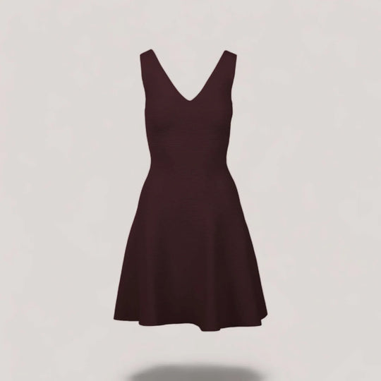 ALISA | Sleeveless V-Neck Flared Knit Dress | COLOR: BORDEAUX, MAGENTA, LIGHT BLUE, NAVY, IVORY, CHARCOAL, CEMENT, PEACH, BROWN, CRIMSON, PEACOCK, WHITE, LODEN, SLATE GREY, BLACK, LIGHT HEATHER GREY |3D Knitted by ALLTRUEIST