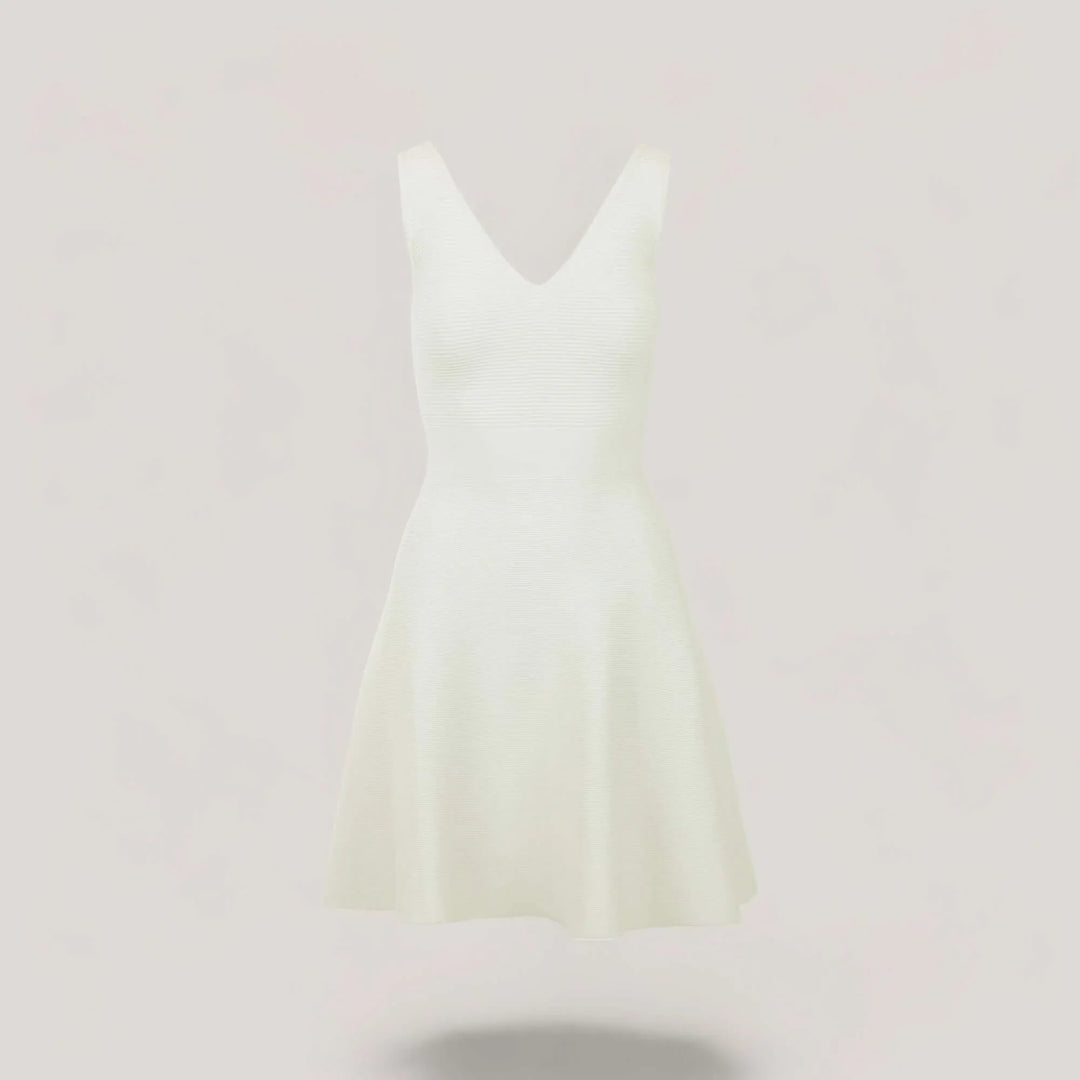 ALISA | Sleeveless V-Neck Flared Knit Dress | COLOR: IVORY |3D Knitted by ALLTRUEIST