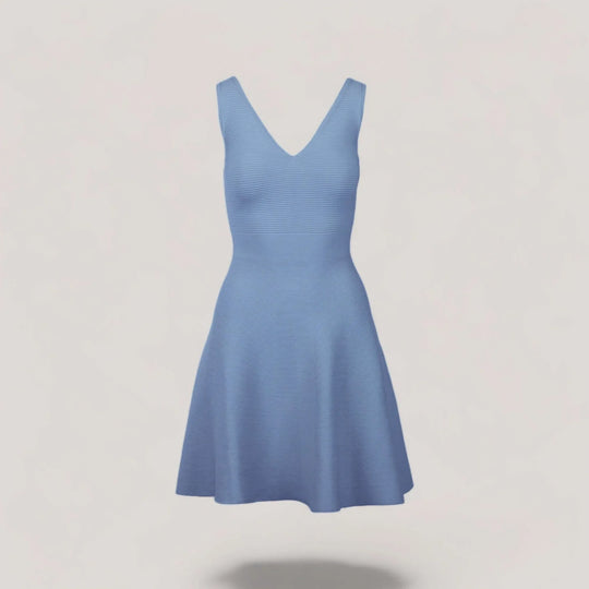 ALISA | Sleeveless V-Neck Flared Knit Dress | COLOR: LIGHT BLUE |3D Knitted by ALLTRUEIST