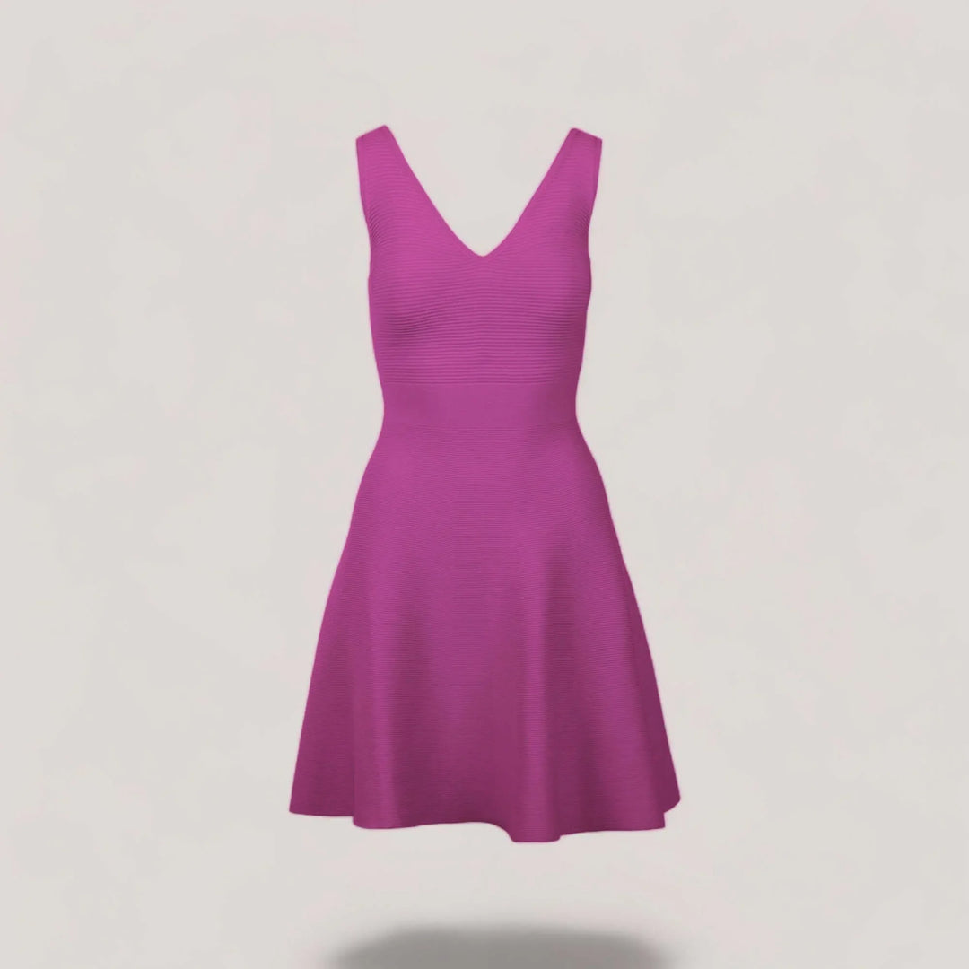 ALISA | Sleeveless V-Neck Flared Knit Dress | COLOR: MAGENTA |3D Knitted by ALLTRUEIST
