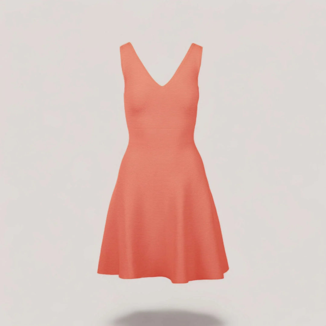 ALISA | Sleeveless V-Neck Flared Knit Dress | COLOR: PEACH |3D Knitted by ALLTRUEIST