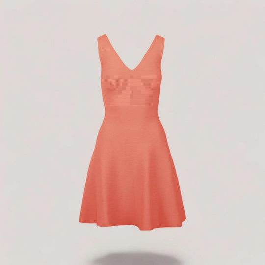 ALISA | Sleeveless V-Neck Flared Knit Dress | COLOR: PEACH |3D Knitted by ALLTRUEIST