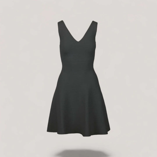 ALISA | Sleeveless V-Neck Flared Knit Dress | COLOR: SLATE GREY |3D Knitted by ALLTRUEIST