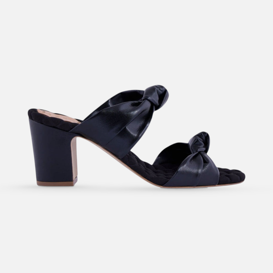 AERA ALESSIA black nappa-effect block heel mule, side view.