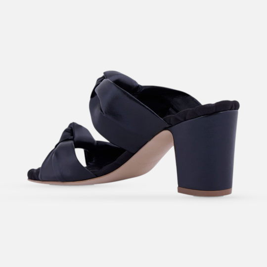 AERA ALESSIA black nappa-effect block heel mule, rear three-quarter view showing the heel and sole.
