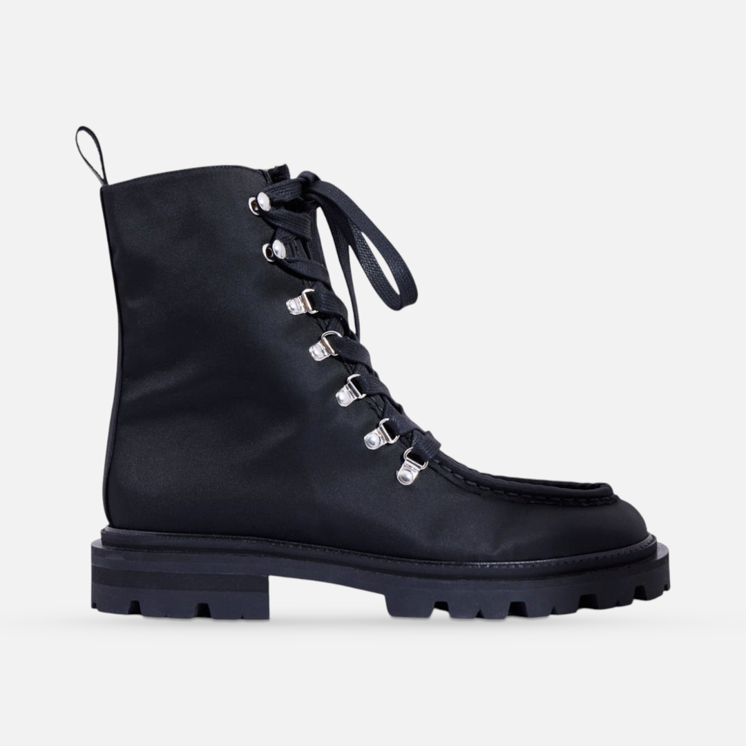 AERA AMALIA black lace-up ankle boot, side view.