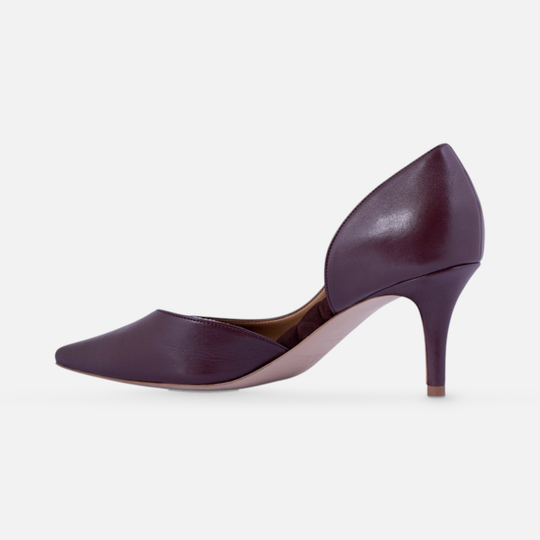 AERA ANITA chestnut nappa-effect pump, inner-side view showing the arch and heel.