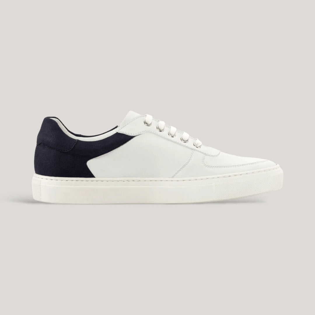 AVENIR | Low Top Trainer - Navy Vegan Suede Heel &amp; White | Men&