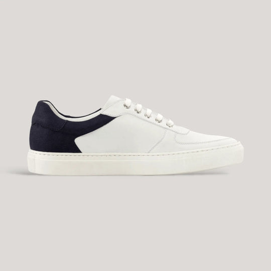 AVENIR | Low Top Trainer - Navy Vegan Suede Heel &amp; White | Men&
