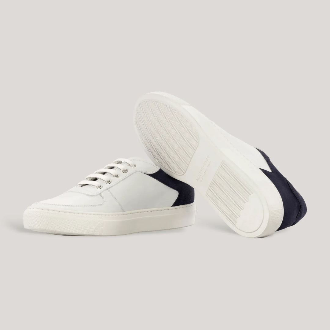 AVENIR | Low Top Trainer - Navy Vegan Suede Heel &amp; White | Men&