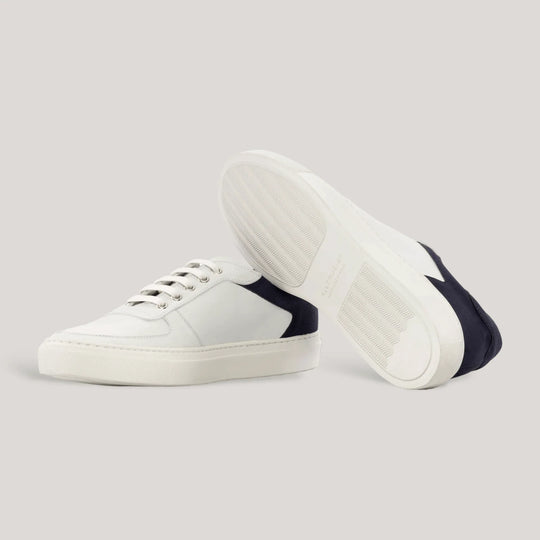 AVENIR | Low Top Trainer - Navy Vegan Suede Heel &amp; White | Men&