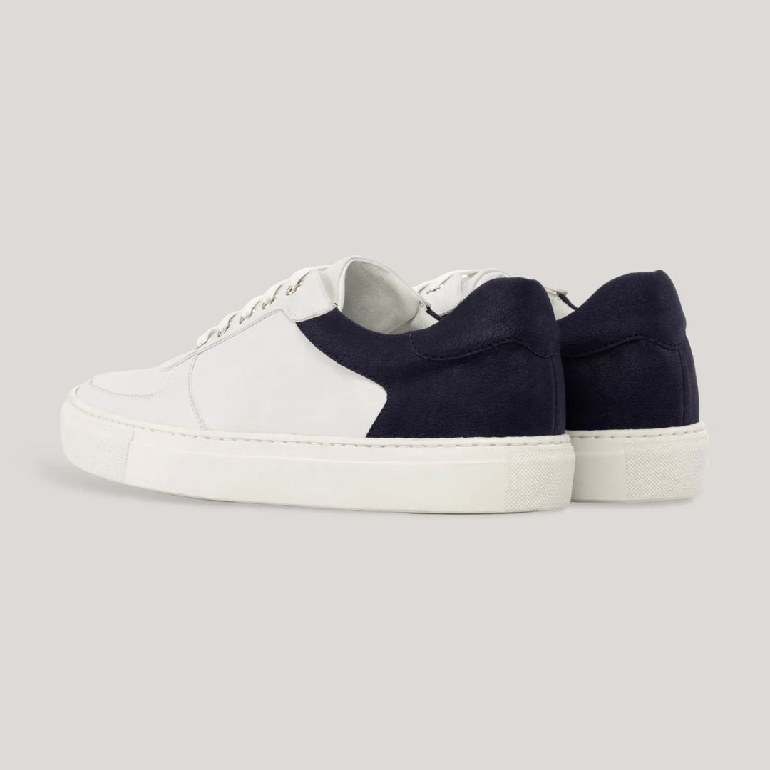 AVENIR | Low Top Trainer - Navy Vegan Suede Heel &amp; White | Men&