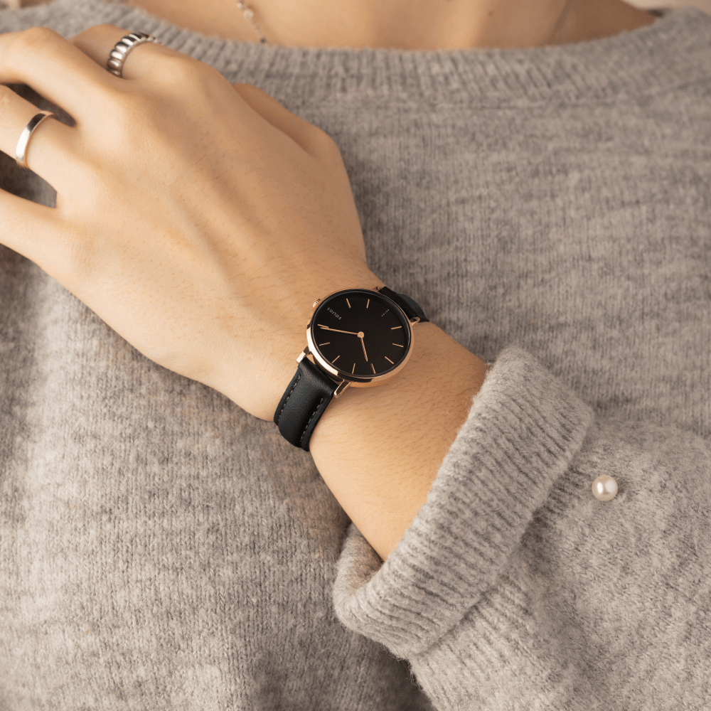 The Solar Mini | Black Dial - Rose Gold Case