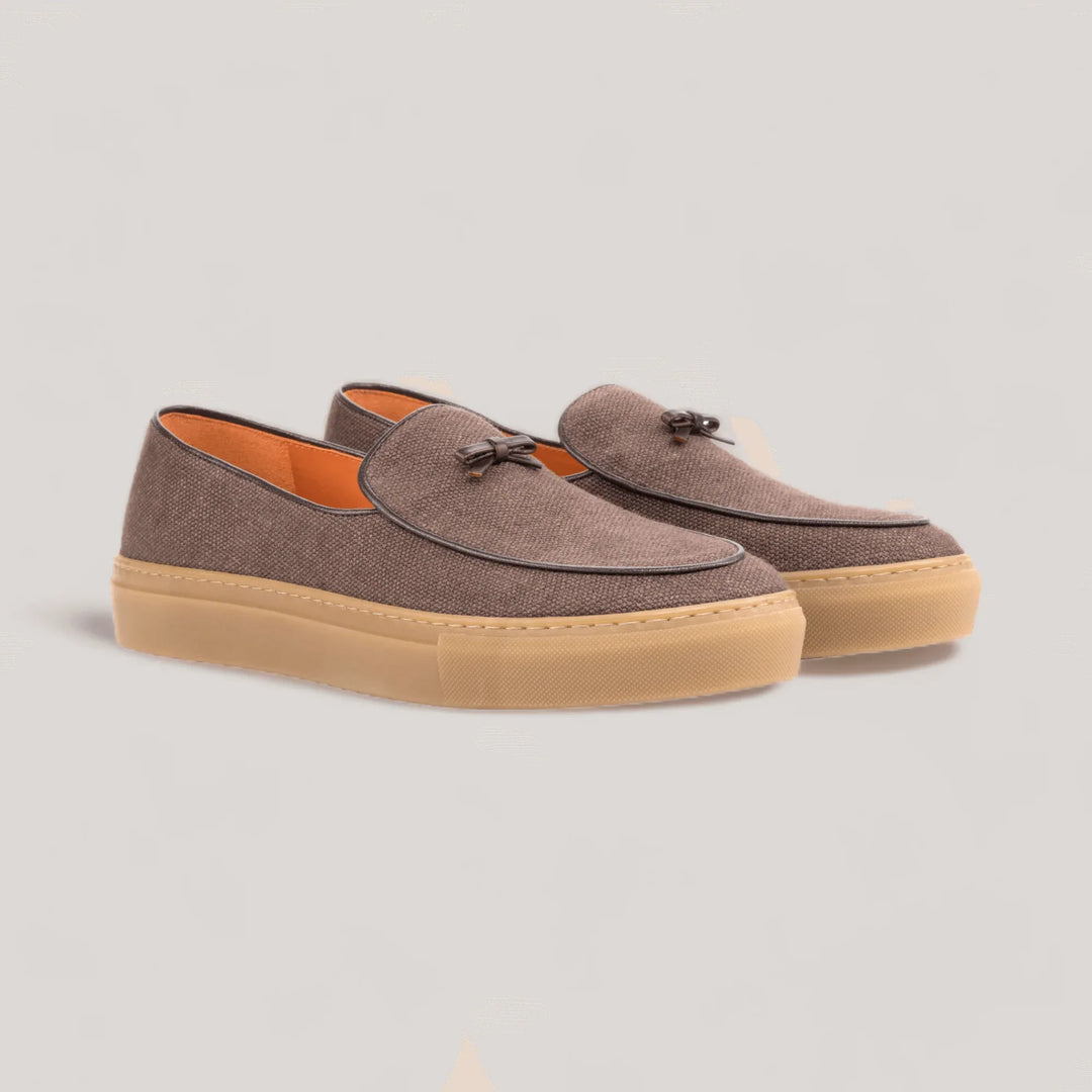 ICARUS | Loafer Sneakers - Linen -Brown & Caramel Sole | Men's | Men's Shoes | MADE-TO-MEASURE by ALLTRUEIST | allTRUEist