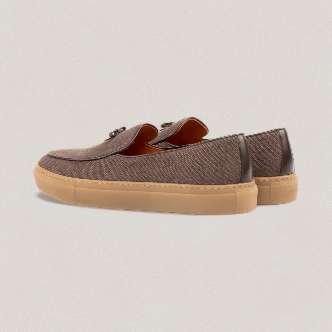 ICARUS | Loafer Sneakers - Linen -Brown &amp; Caramel Sole | Men&