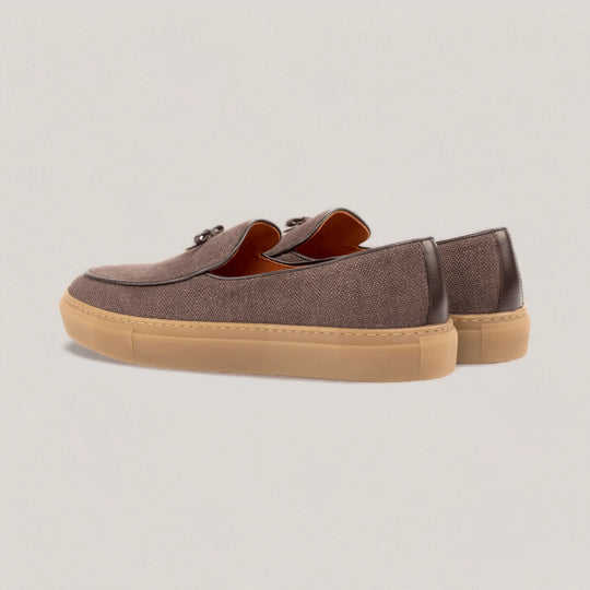 ICARUS | Loafer Sneakers - Linen -Brown &amp; Caramel Sole | Men&