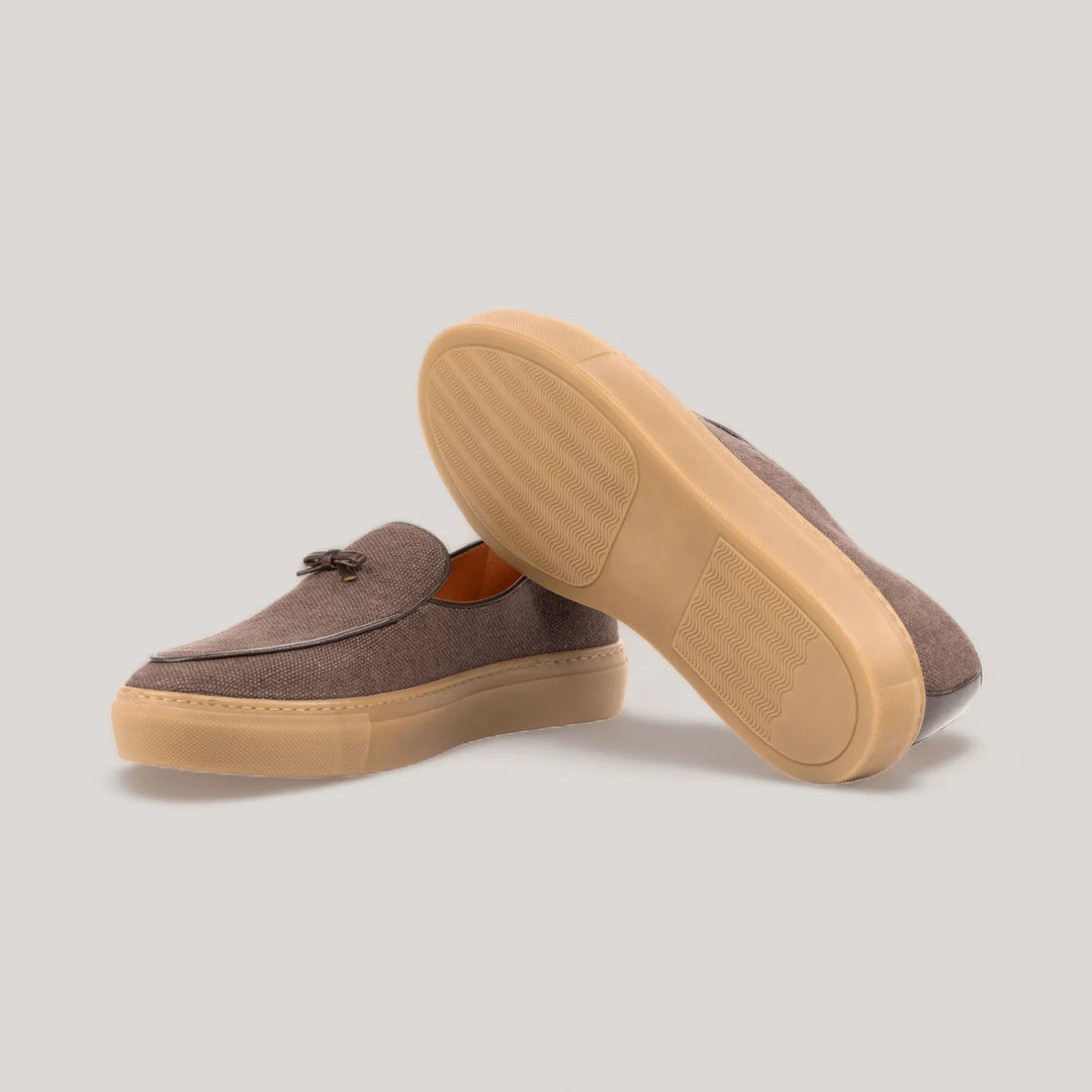 ICARUS | Loafer Sneakers - Linen -Brown &amp; Caramel Sole | Men&