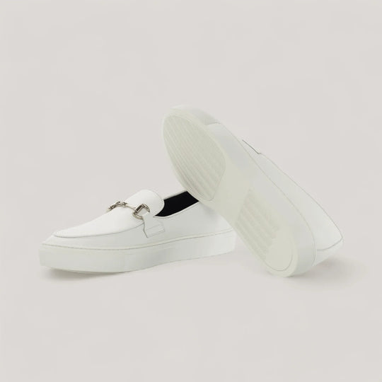 ICARUS | Loafer Sneakers - Metal-Bit - White &amp; Silver | Men&