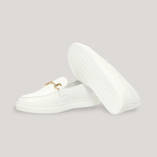 ICARUS | Loafer Sneakers - Metal-Bit - White &amp; Gold | Men&