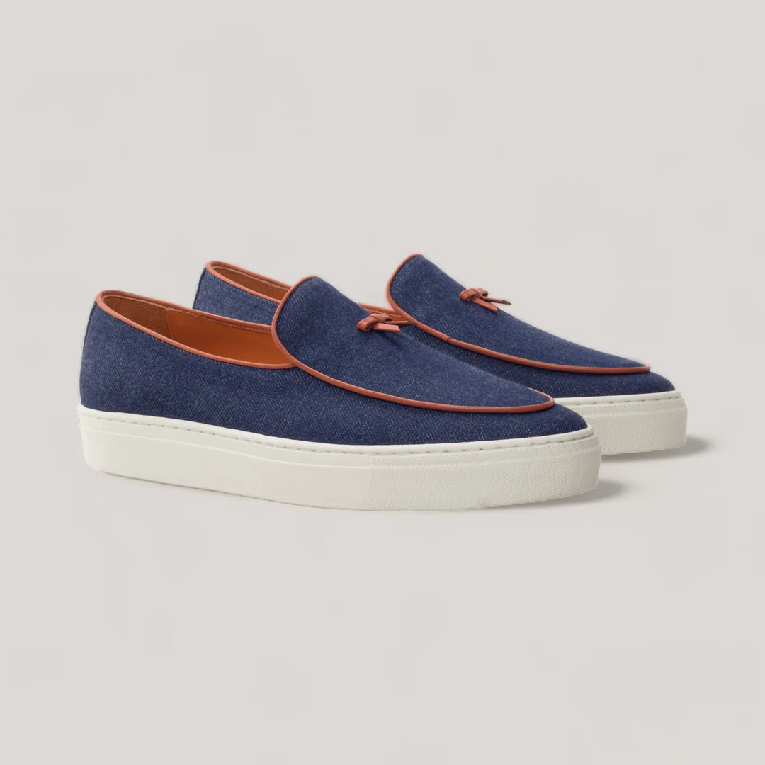 ICARUS | Loafer Sneakers - Denim - Blue & Cognac | Men's | Men's Shoes | MADE-TO-MEASURE by ALLTRUEIST | allTRUEist