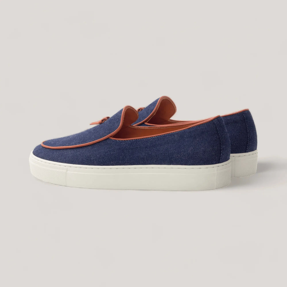 ICARUS | Loafer Sneakers - Denim - Blue & Cognac | Men's | Men's Shoes | MADE-TO-MEASURE by ALLTRUEIST | allTRUEist