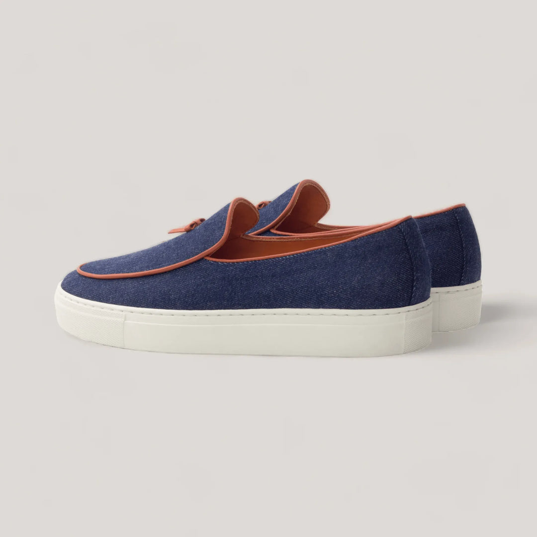 ICARUS | Loafer Sneakers - Denim - Blue &amp; Cognac | Men&