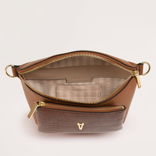 Bright Spark Vegan Crossbody Bag Brown internal view