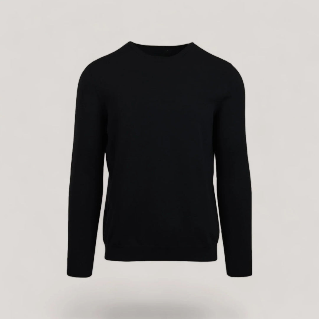 Black CALEB SHORT | Ecoviscose - Men's Crewneck Sweater with a shorter torso and sleeves, made from sustainable EcoVero Viscose.