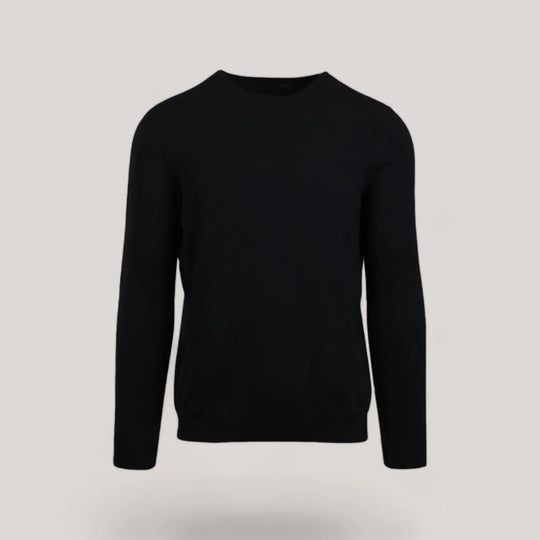 Black CALEB SHORT | Ecoviscose - Men's Crewneck Sweater with a shorter torso and sleeves, made from sustainable EcoVero Viscose.