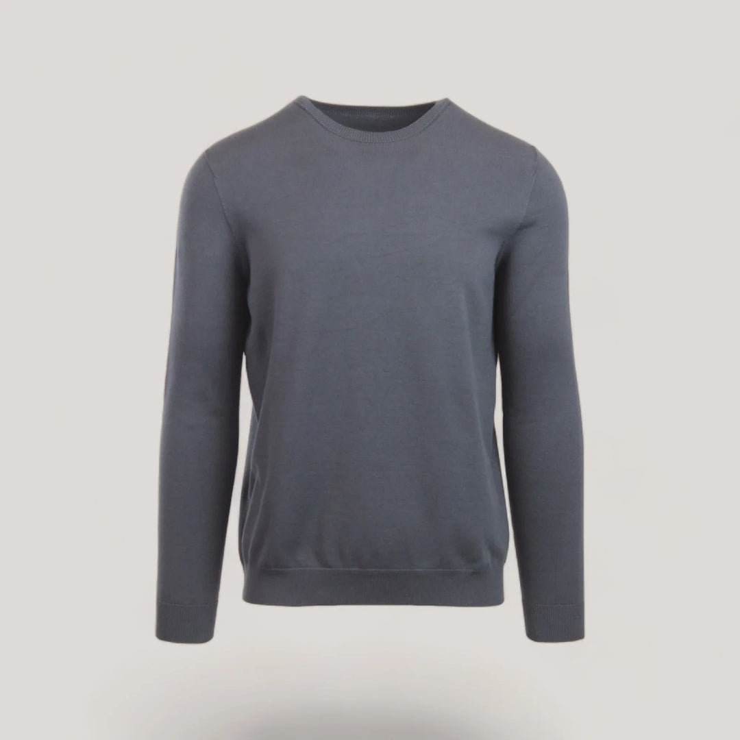 CALEB SHORT | Ecoviscose - Men's Crewneck Sweater in gray, sustainable and durable, crafted for style with shorter torso and sleeves.