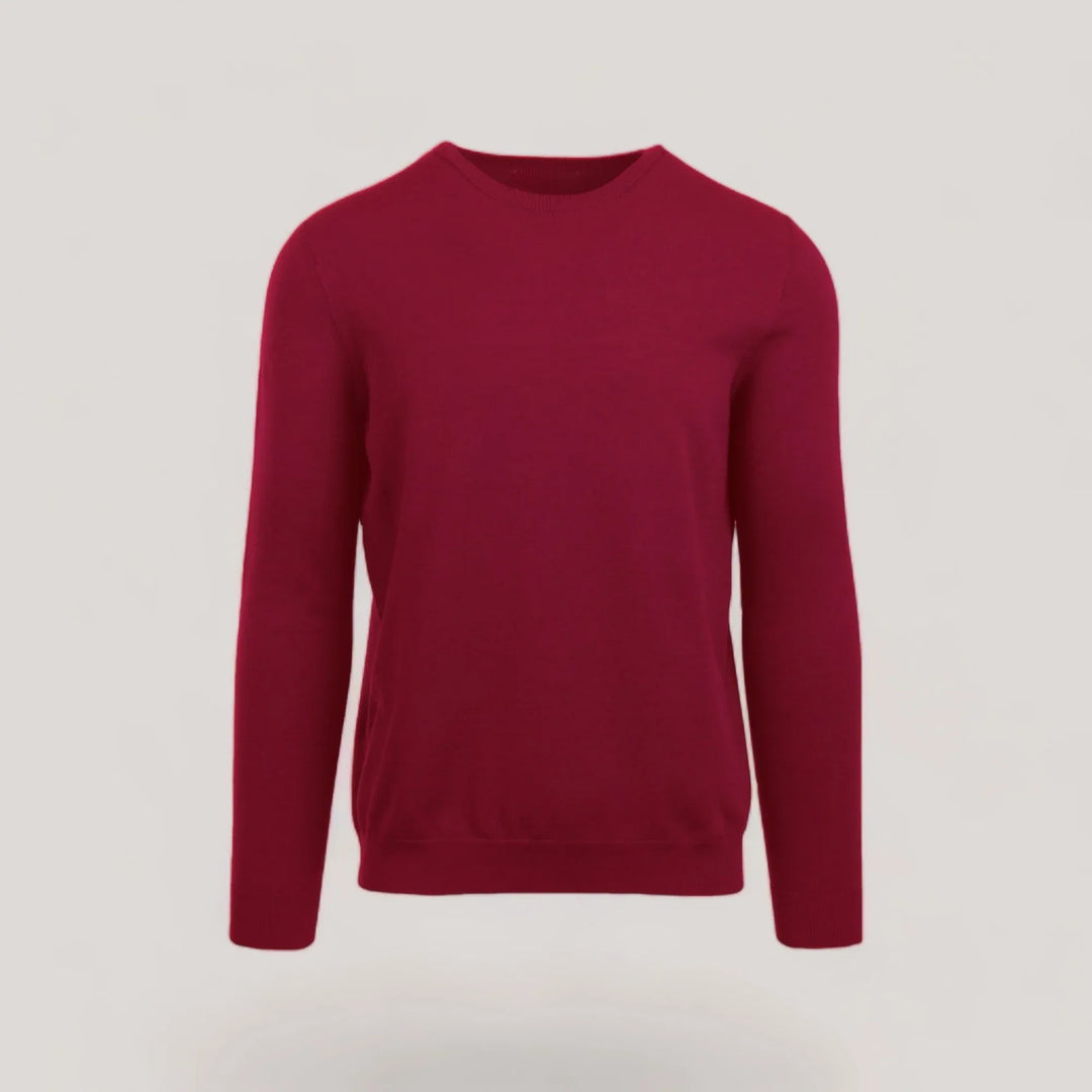 CALEB SHORT | Ecoviscose - Men's Crewneck Sweater in red, sustainable fabric, durable and stylish with shorter torso and sleeves.