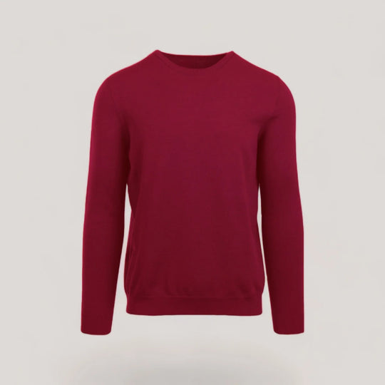 CALEB SHORT | Ecoviscose - Men's Crewneck Sweater in red, sustainable fabric, durable and stylish with shorter torso and sleeves.
