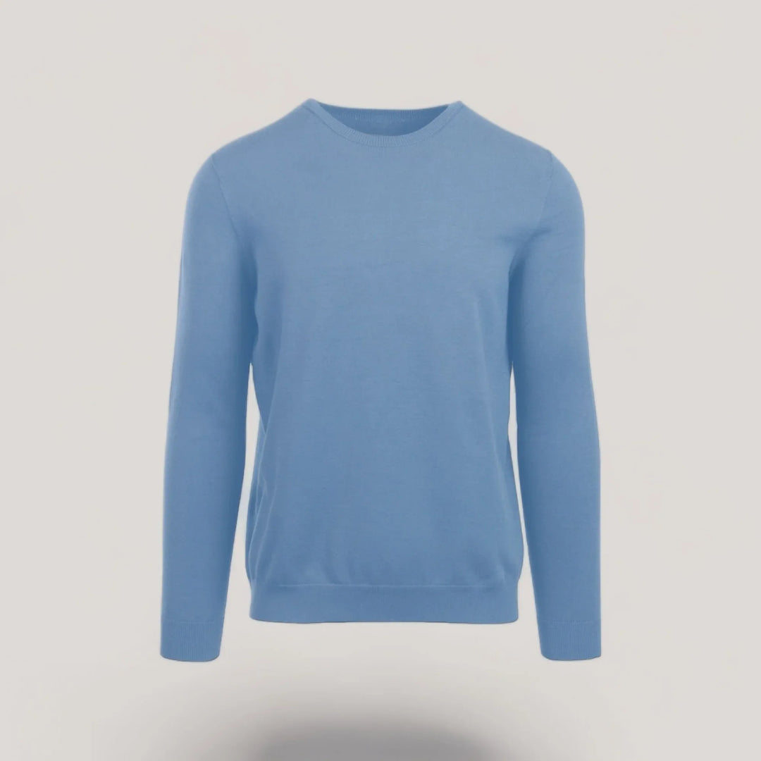 CALEB SHORT | Ecoviscose - Men's Crewneck Sweater in light blue, sustainable and stylish on-demand fashion.