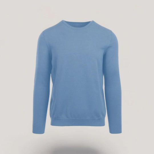 CALEB SHORT | Ecoviscose - Men's Crewneck Sweater in light blue, sustainable and stylish on-demand fashion.