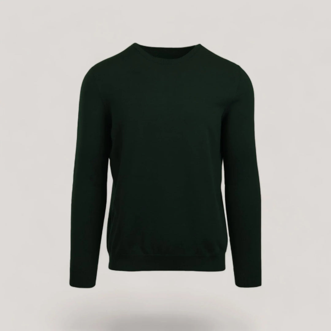 CALEB SHORT | Ecoviscose - Men's Crewneck Sweater in green, sustainable EcoVero Viscose, durable, sophisticated style, on-demand production.