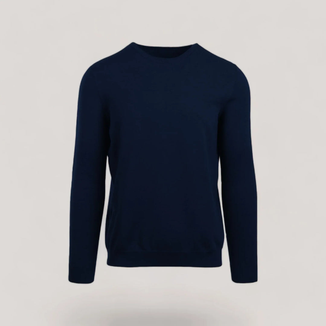 CALEB SHORT | Ecoviscose - Men's Crewneck Sweater in navy blue, sustainability-focused fashion.