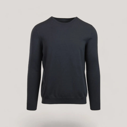 CALEB SHORT | Ecoviscose - Men's Crewneck Sweater in black, sustainable EcoVero Viscose fabric, shorter torso and sleeves design