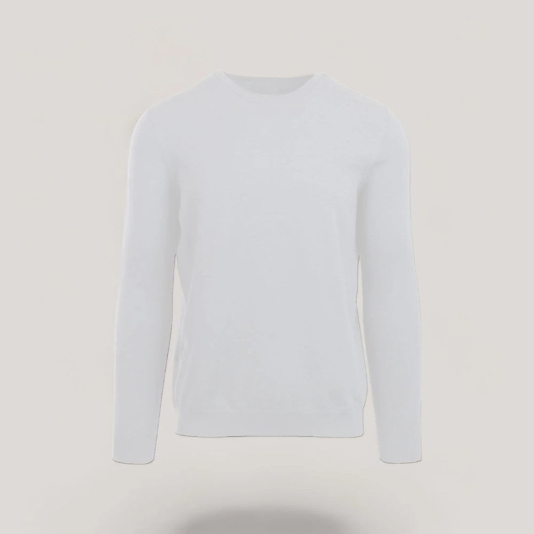 CALEB SHORT | Ecoviscose - Men's Crewneck Sweater in white, made from sustainable EcoVero Viscose, featuring a shorter torso and sleeves.