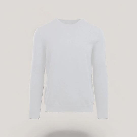 CALEB SHORT | Ecoviscose - Men's Crewneck Sweater in white, made from sustainable EcoVero Viscose, featuring a shorter torso and sleeves.