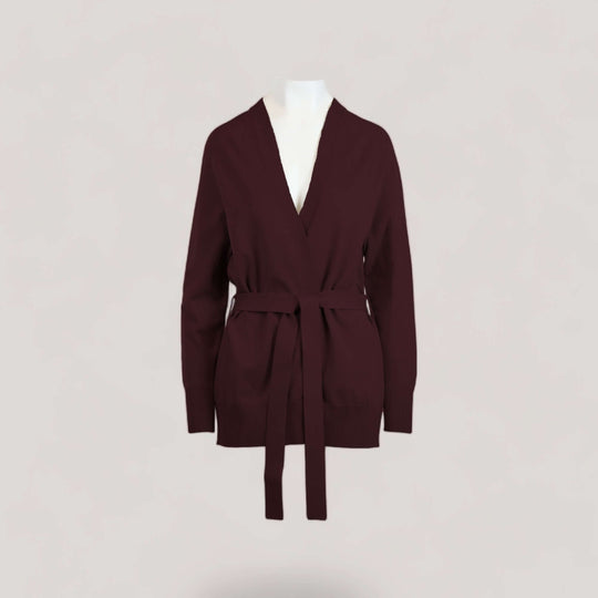 CALLIE | Belted Robe Cardigan | COLOR: BORDEAUX, IVORY, PEACH, CEMENT, LIGHT BLUE, MAGENTA, PEACOCK, CRIMSON, LIGHT HEATHER GREY, CHARCOAL, SLATE GREY, BROWN, LODEN, NAVY, BLACK, WHITE |3D Knitted by ALLTRUEIST