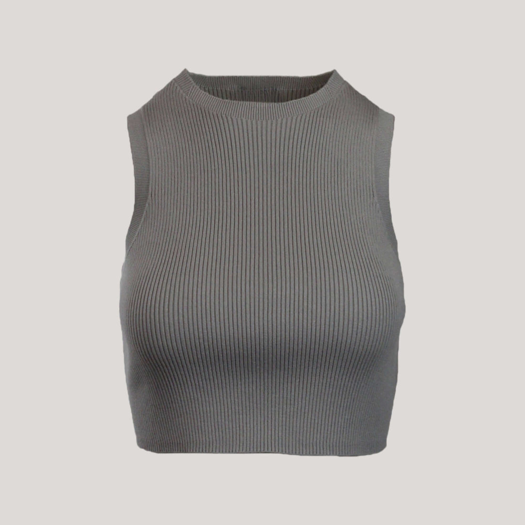 CAMILLE | Cropped Sleeveless Top | COLOR: CHARCOAL |3D Knitted by ALLTRUEIST