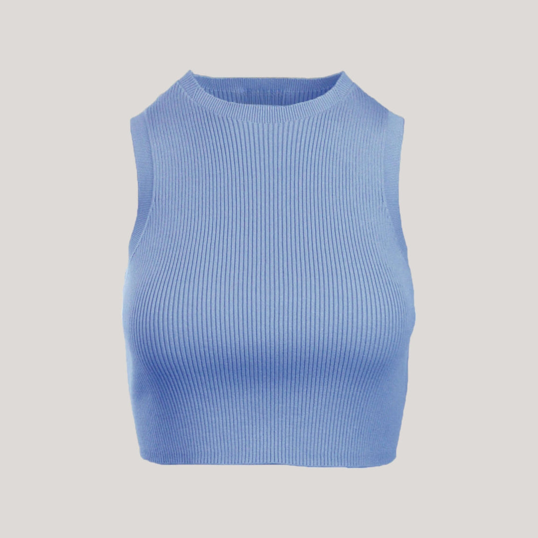 CAMILLE | Cropped Sleeveless Top | COLOR: LIGHT BLUE |3D Knitted by ALLTRUEIST