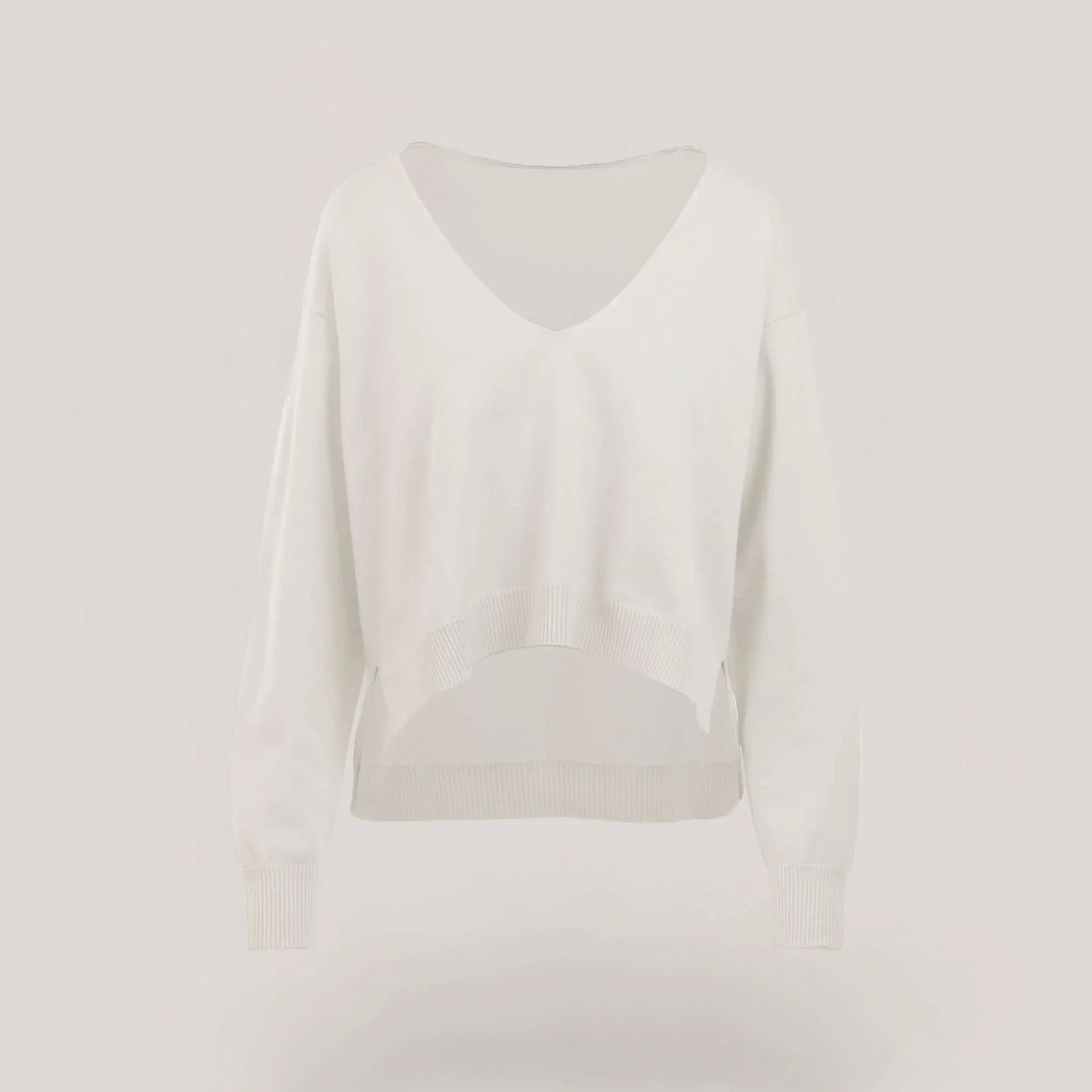 CARMEN | Boxy Cropped V-Neck Sweater | COLOR: IVORY |3D Knitted by ALLTRUEIST