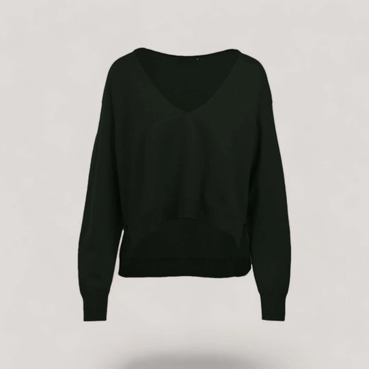 CARMEN | Boxy Cropped V-Neck Sweater | COLOR: LODEN (Dark Green) |3D Knitted by ALLTRUEIST